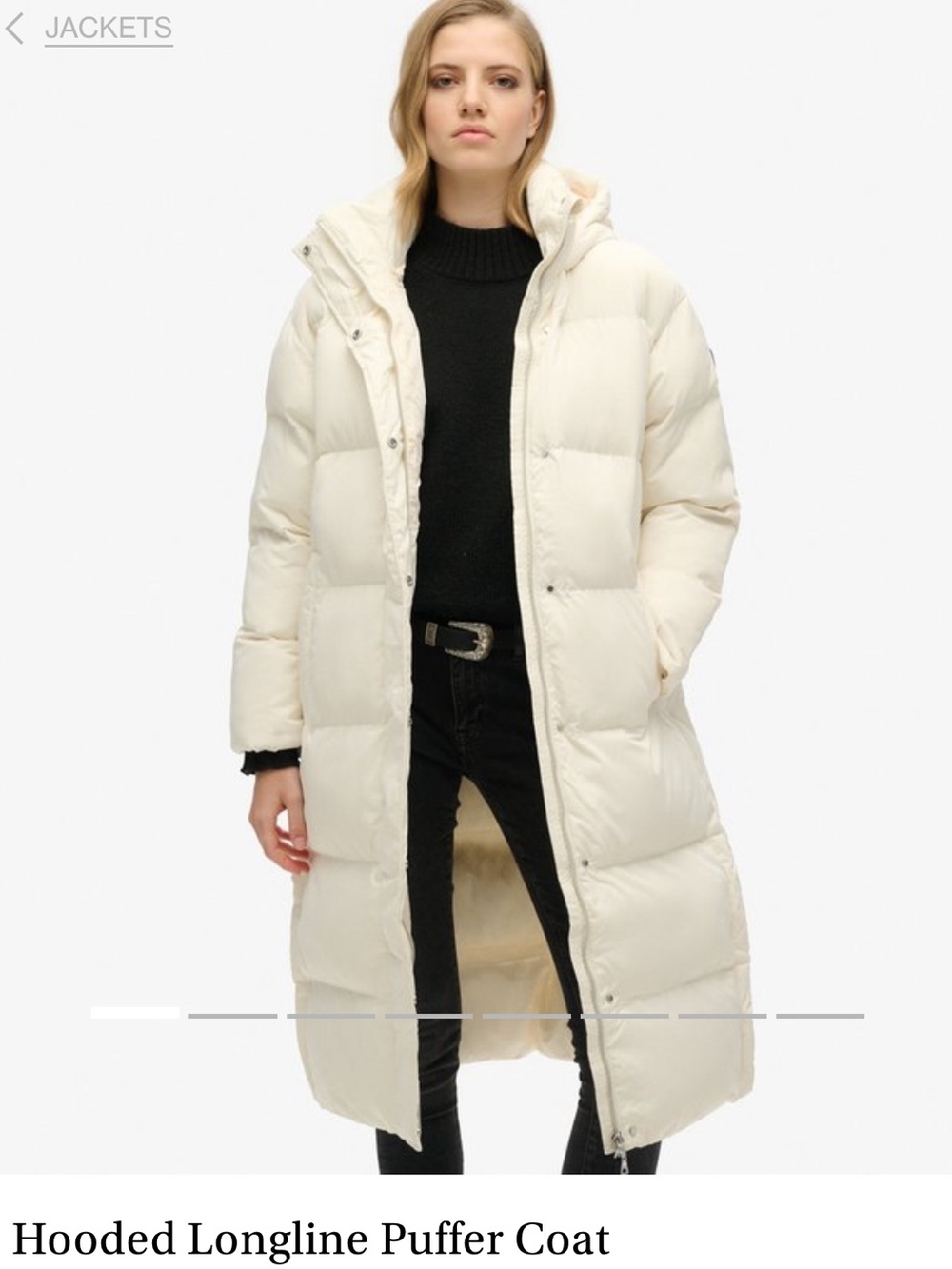 Superdry Hooded Longline Puffer Coat in Cream